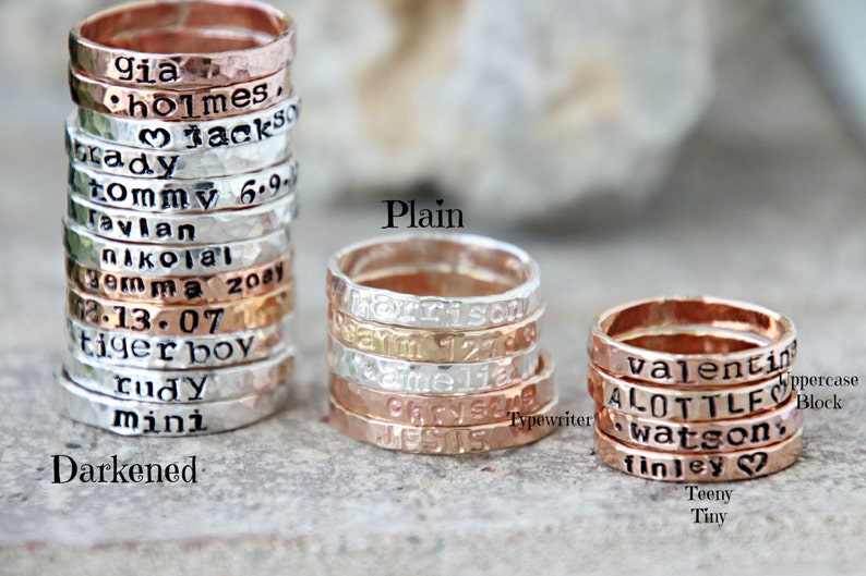 HAND STAMPED NAME rING Personalized Gold, silver, pink gold hammered rings kids name rings organic rings hand stamped rings image 3