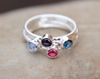 Gemstone Stacking Ring, Birthstone Ring, Mothers Ring