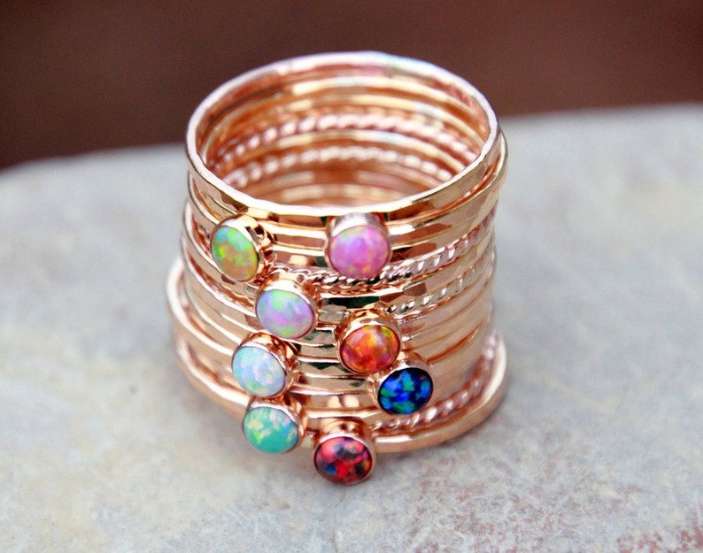 ROSE GOLD OPAL Stacking ring Opal ring Pink Gold Opal Ring Gemstone Ring October Ring stacking gemstone ring image 7