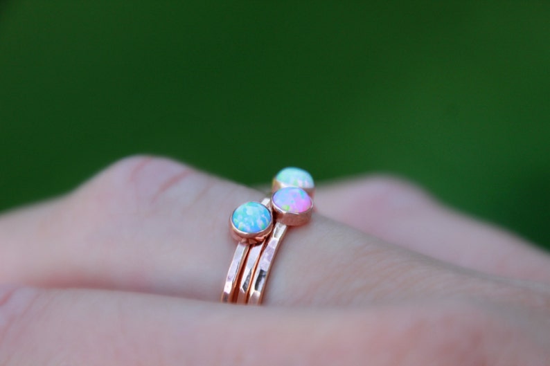 ROSE GOLD OPAL Stacking Ring Opal Ring Pink Gold Opal Ring - Etsy