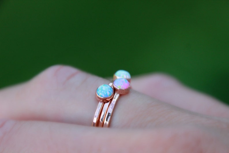 ROSE GOLD OPAL Stacking ring Opal ring Pink Gold Opal Ring Gemstone Ring October Ring stacking gemstone ring image 5