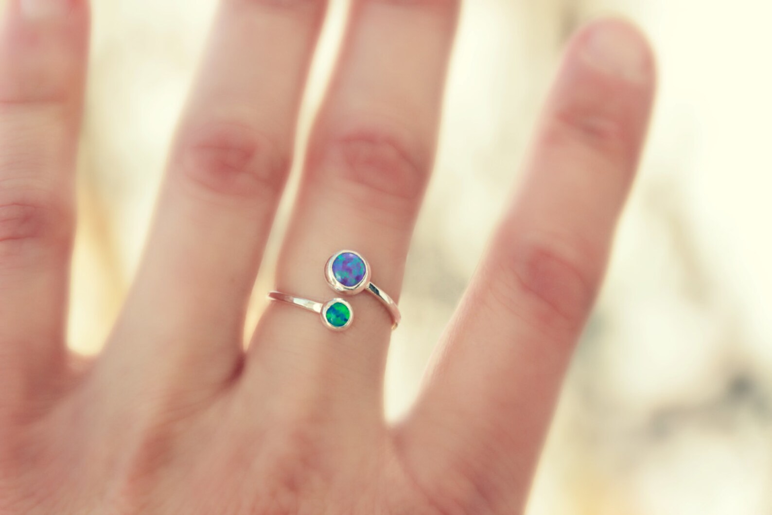 6mm and 4mm ADJUSTABLE OPAL Stacking Ring ~ Opal Ring - Sterling Silver ...