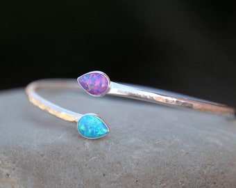 TEARDROP OPAL BRACELET - Opal Bangle Bracelet - Bangle Bracelet - Sterling Silver Bangle - Argentium Sterling Silver Bangle Bracelet