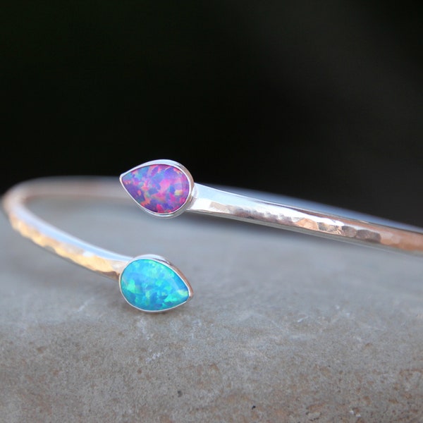 TEARDROP OPAL BRACELET - Opal Bangle Bracelet - Bangle Bracelet - Sterling Silver Bangle - Argentium Sterling Silver Bangle Bracelet