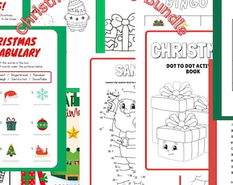 クリスマスアクティビティバンドル – 語彙、数字、ワードサーチ、迷路、塗り絵、ゲーム | 幼稚園～小学1年生向け印刷物