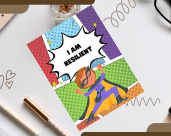 感情表現豊かなスーパーヒーローポスター：編集可能なCanvaテンプレート（デジタルダウンロード）