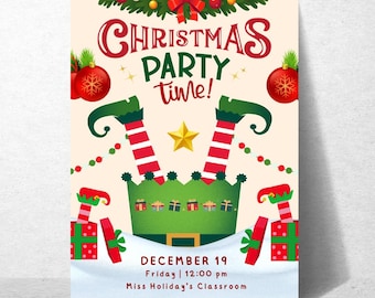 編集可能なクリスマスパーティーポスター：Canva教室テンプレート（デジタルダウンロード）