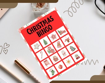 編集可能なクリスマスビンゴゲーム：Canvaテンプレート（デジタルダウンロード）
