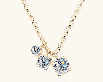 Necklaces For Women - Gold Plated Moissanite Necklace With Three Stones, 925 Silver, Geometric Design - Necklace For Ladies