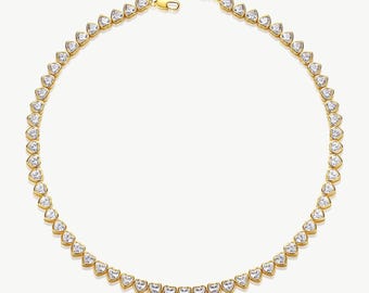 Gold Heart Shaped Zirconia Tennis Choker Necklace