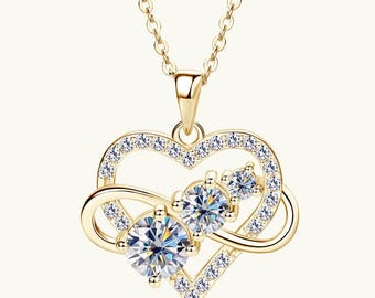 Necklaces For Women - Eternal Heart Moissanite Necklace, Rhodium Plated Sterling Silver, 18-inch Chain - Necklace For Ladies
