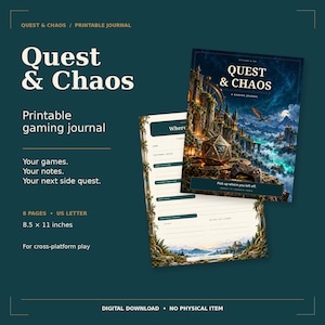 Gaming Journal Printable PDF, Quest & Chaos Video Game Tracker, 8 Undated Pages, US Letter