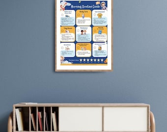 Tabla de rutina matutina para niños / Guía imprimible de rutina diaria / Tabla de tareas / Horario visual / PDF para niños pequeños, preescolar y escolar