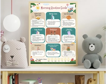 Tabla de rutina matutina para niños / Guía imprimible de rutina diaria / Tabla de tareas / Horario visual / PDF para niños pequeños, preescolares y escolares
