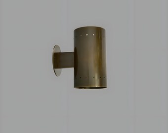 Aplique de pared cilíndrico de latón moderno minimalista con luz ascendente y descendente – Lámpara de pared contemporánea de mediados de siglo con cableado fijo – Iluminación de latón hecha a mano