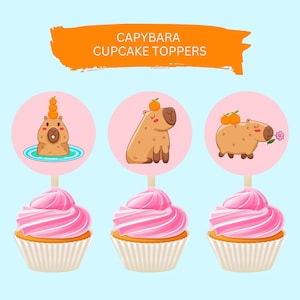 Capybara Party Cupcake Toppers (Digital)