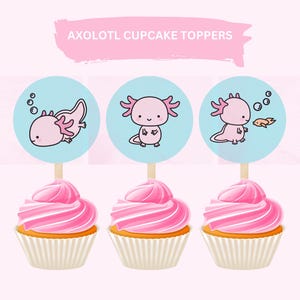 Axolotl Party-cupcaketoppers van 2 x 2 (digitaal)