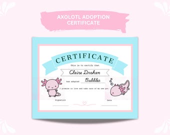 Certificato di adozione per la festa dell'Axolotl (digitale)
