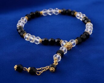 Misbaha de cristal negro transparente hecho a mano – 33 cuentas de oración, rosario Tasbih de 8 mm