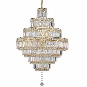 Grand Empire-kroonluchter – 105 cm gepolijst goud en massief messing, gelaagde kristallen pendelverlichting