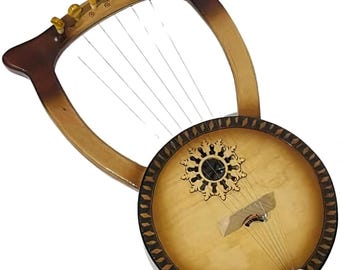 Handgemaakte 6-snarige Arabische harp - traditionele Egyptische simsimiyya-lier - authentiek Midden-Oosters volksmuziekinstrument