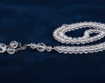 Handmade Crystal Misbaha – 99 Prayer Beads, 6mm Transparent Tasbih Rosary
