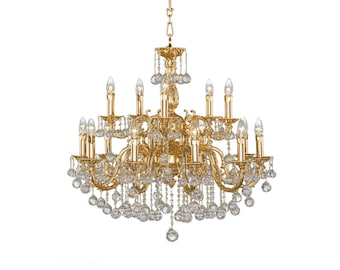 Luxury 15-Light Gold Crystal Ball Chandelier - 84cm Grand Sphere Pendant - Premium Asfour Crystal & Polished Gold Brass Fixture