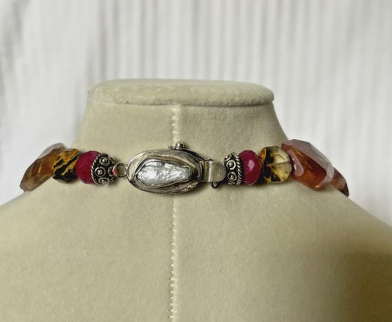 River Ruby, Silver, and Jasper Beaded Statement N… - image 4