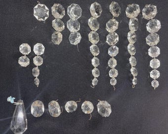 Set of 15 Assorted Octagonal Crystal Chandelier Prisms/Strands