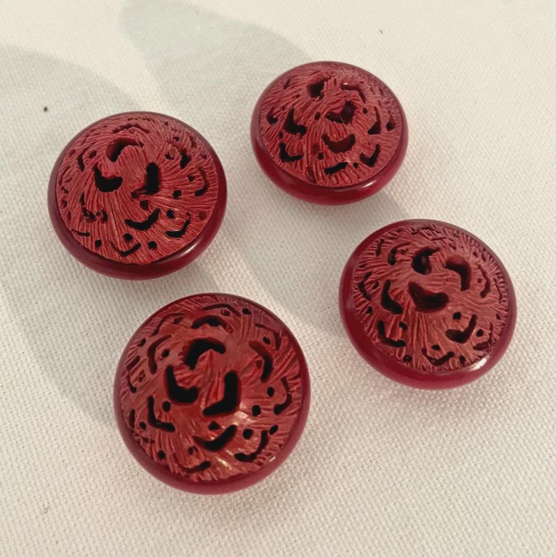Red Carved Buttons - Set of 4 - Etsy