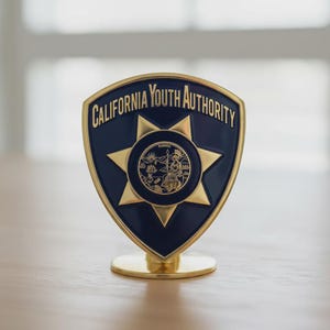 May include: A gold and navy blue shield-shaped emblem with the text "CALIFORNIA YOUTH AUTHORITY" in gold lettering. The emblem features a gold star and a detailed central design. The base is gold.