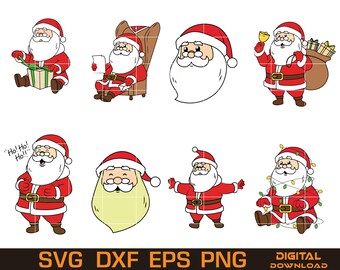 Cartoon Santa Claus Vector Set – Christmas SVG, PNG, EPS (Digital Download)