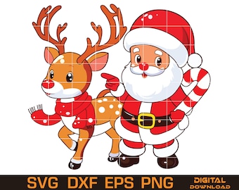 Santa & Reindeer Vector Art – Christmas Design (Digital Download)