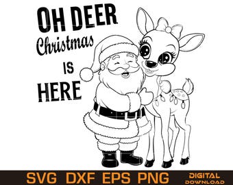 Oh Deer Christmas Santa Claus Coloring Vector Art (Digital Download)