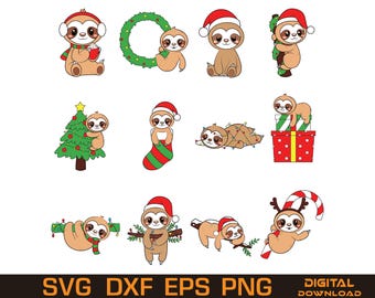 Christmas Sloth SVG Clipart | Printable Stickers (Digital Download)