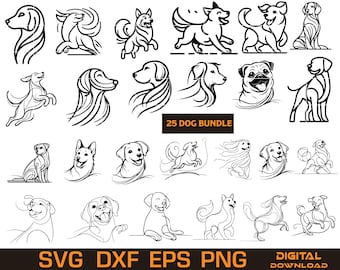Dog Line Art SVG Bundle, 25 Pet Portraits, Laser Cut Files (Digital Download