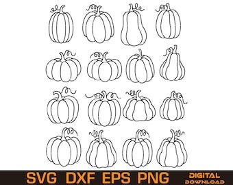 Pumpkin Outline SVG Bundle – Fall Vector Graphics (Digital Download)