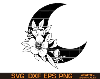 Floral Moon Clipart Vector – Celestial SVG Art (Digital Download)