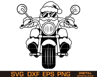 Biker Santa SVG – Motorcycle Christmas Line Art (Digital Download)