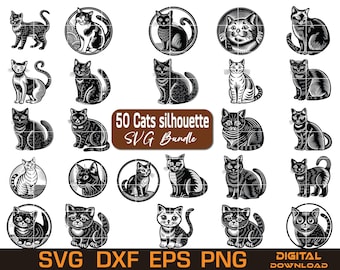 Cat Vector Illustration Set | Black & White Cat SVG | Animal Clipart for Logo, T-Shirt