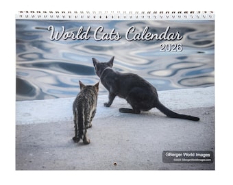 2026 World Cats Wall Calendar - 11"x8.5" bifold.