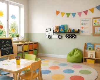 Truck Wall Shelf for Kids Room | Semi Truck Wooden Shelf | Nursery Decor | 60 cm Floating Shelf | 4 Colors | DIY Assembly