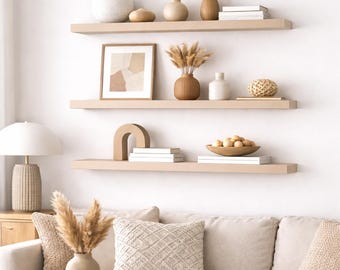 Juego de 3 estantes flotantes de pared de 70 cm en beige cachemir / Estanterías minimalistas, decoración, salón moderno, muebles, sala de estar