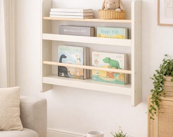Półka ścienna dla dzieci, drewniana półka na książki, przechowywanie zabawek w pokoju dziecięcym, certyfikat FSC, pływająca półka, dekoracja pokoju dziecięcego, przechowywanie pluszowych zwierząt