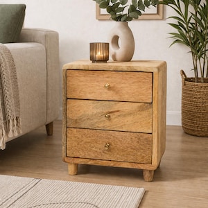 Mangohouten kleine ladekast 3 laden mini dressoir rustiek opberger gouden knoppen nachtkastje kleine houten kist