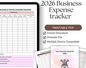 Tracker delle spese aziendali 2026 stampabile / Tracker delle finanze per piccole imprese / Foglio di calcolo di entrate e spese / Pianificatore di budget / Download digitale