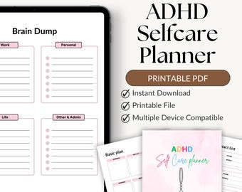 Planner di auto-cura per ADHD stampabile / Organizzatore di routine giornaliera per concentrazione, benessere mentale, abitudini e produttività / Diario ADHD in formato PDF