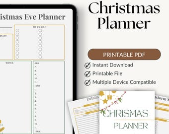 Planner natalizio stampabile / Organizzatore di decorazioni per il menù e la lista dei regali per le feste / Planner PDF festivo per una preparazione natalizia senza stress