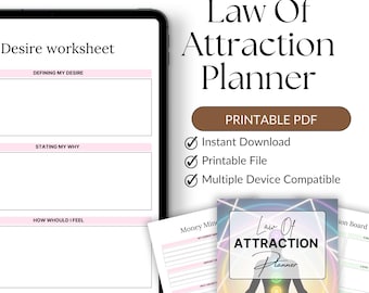 Planner della legge di attrazione stampabile / Diario di manifestazione / Planner della mentalità / Vision Board / Definizione degli obiettivi / Planner di manifestazione giornaliera in formato PDF