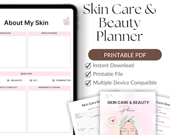 Agenda stampabile per la cura della pelle e la bellezza / Tracker della routine di cura della pelle / Organizzatore della routine di bellezza / Planner per la cura di sé / Download immediato in PDF